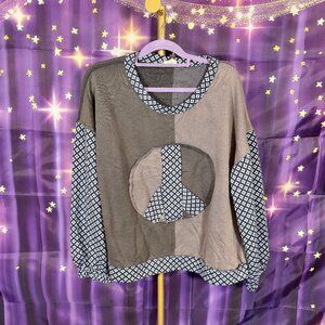 POL Clothing - Peach Patch Long Sleeve Top - Navy, Charcoal - L